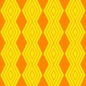 JP36 - Small - Harlequin Pinstripe Diamond Chains in Orange on Bright Lemon Yellow