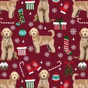 golden doodle christmas fabric, goldendoodle dog, christmas dog - ruby