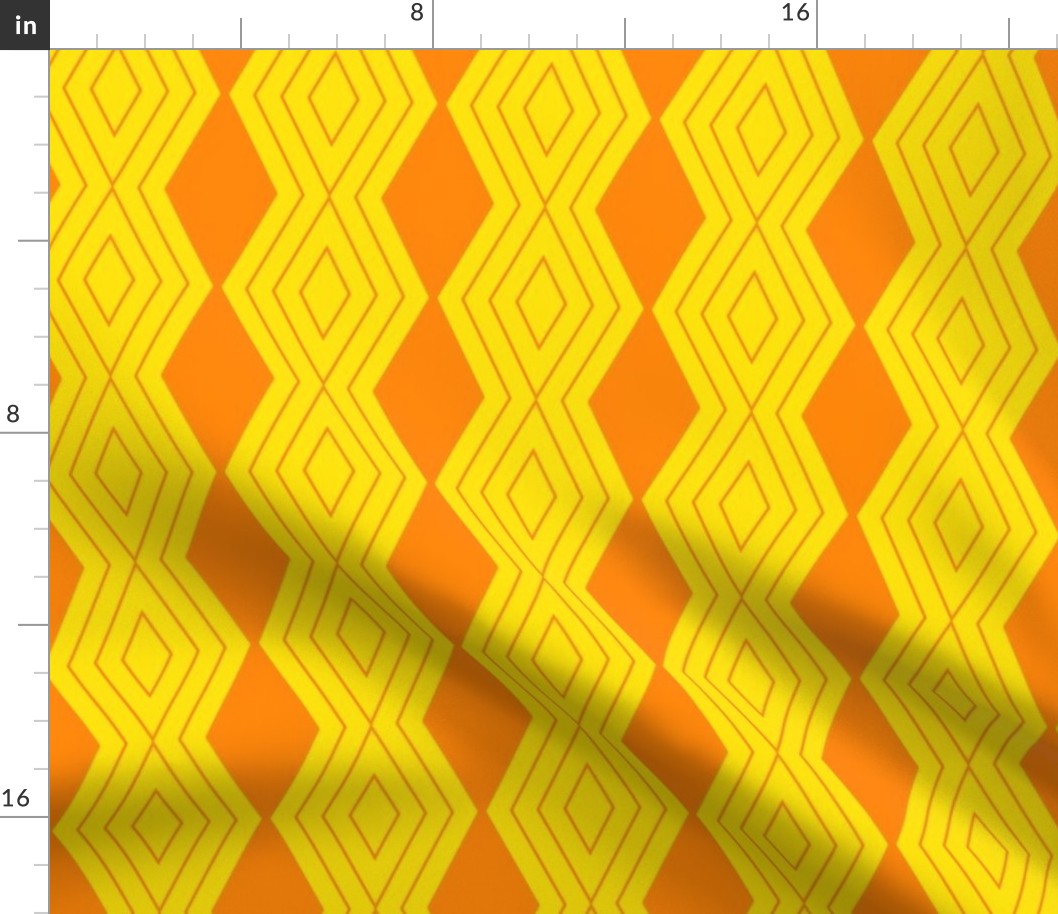 JP36 - Medium - Harlequin Pinstripe Diamond Chains in Orange on Bright Lemon Yellow