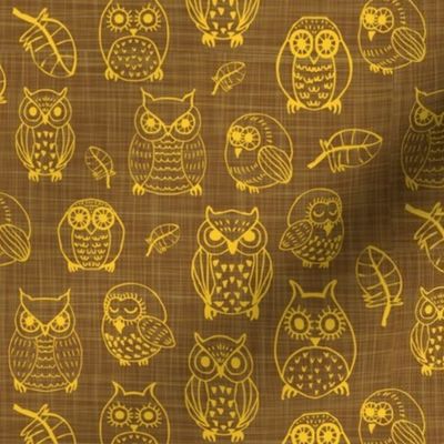 owls yellow on brown