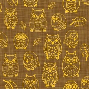 owls yellow on brown