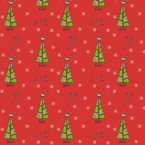 Christmas tree and candy cane cartoon paper