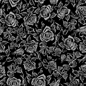 grey roses on black