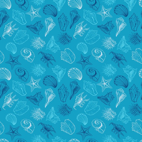 Vibrant Blue Seashells Sketches