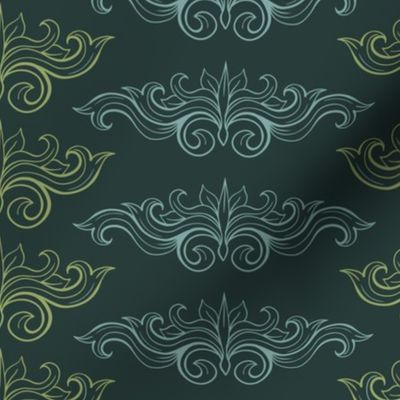 Italian damask ornaments green