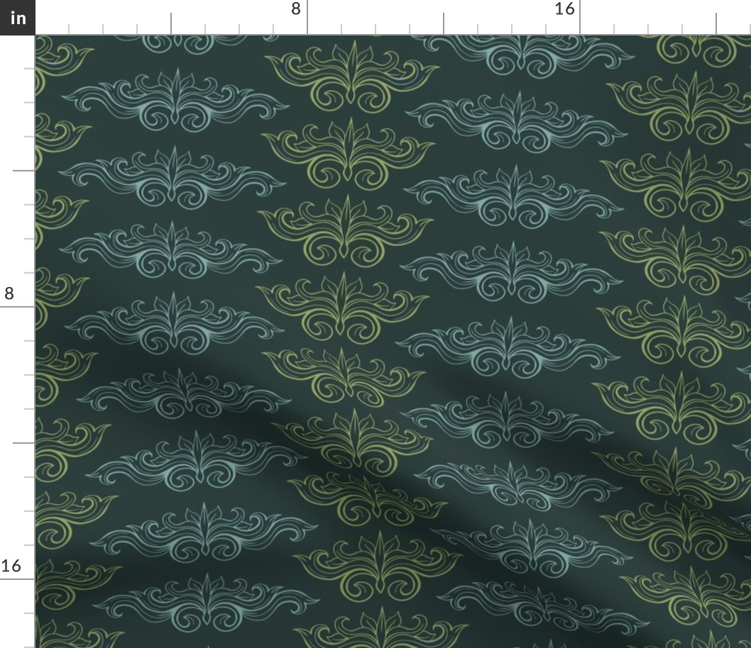 Italian damask ornaments green