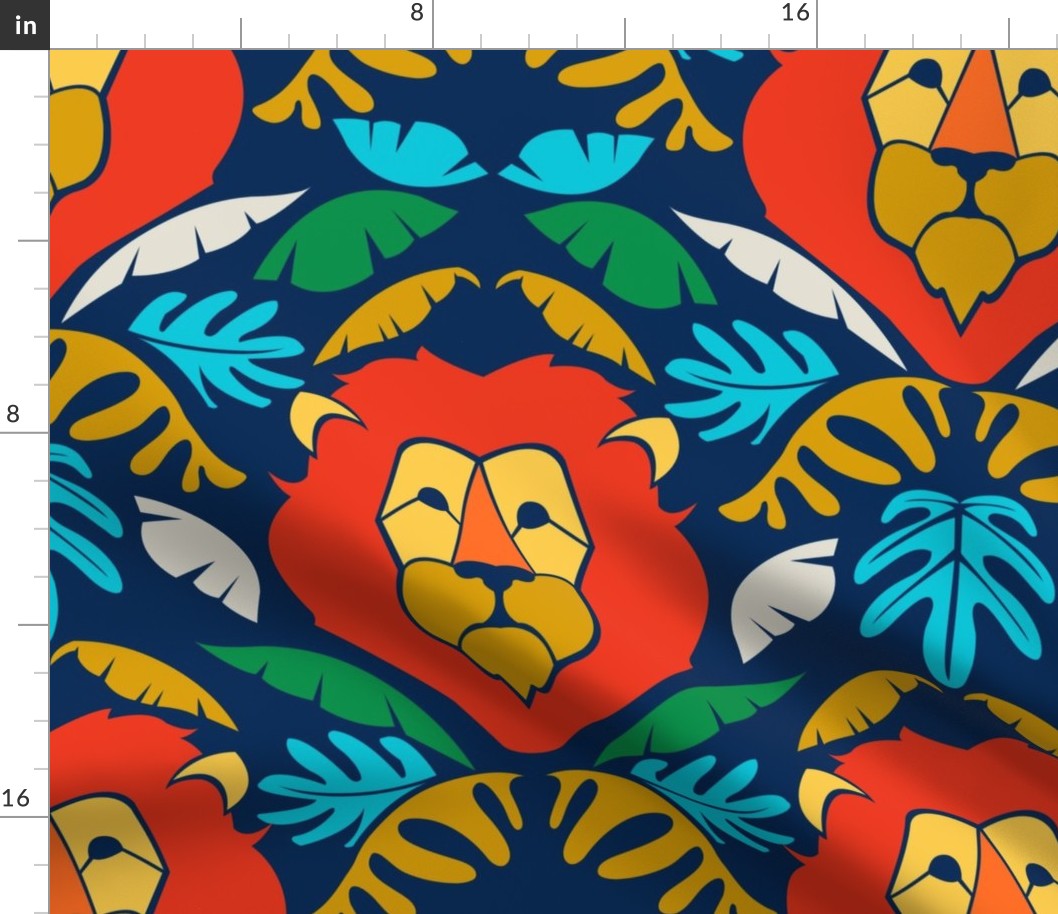 Lion Jungle - large scale - navy