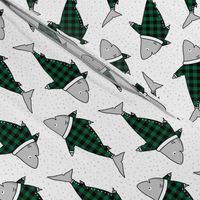 Sharks in Buffalo Plaid Pyjamas in Green - small scale
