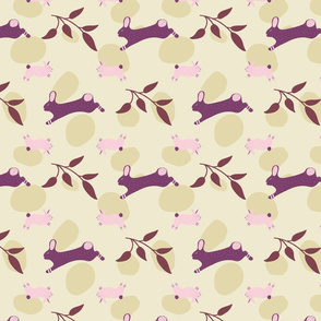 Rabbits with flowers and leaves