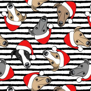 Greyhounds with Santa hats - black stripes - christmas greyhounds - Santa's helper - LAD19