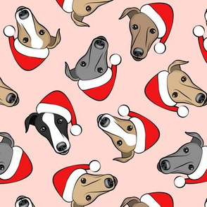 Greyhounds with Santa hats - pink - christmas greyhounds - Santa's helper - LAD19
