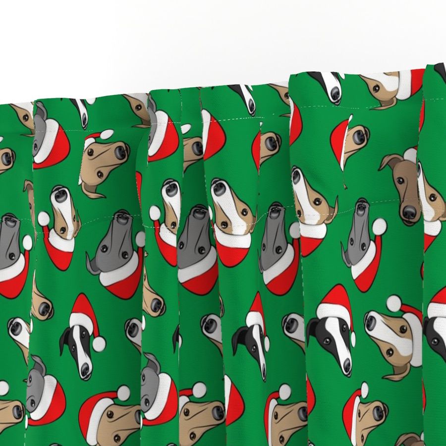 Greyhounds with Santa hats - green - christmas greyhounds - Santa's helper - LAD19