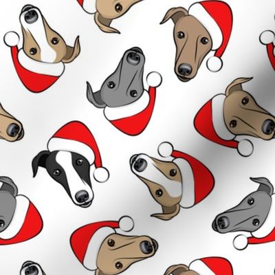 Greyhounds with Santa hats - white - Christmas greyhounds - Santa's helper - LAD19