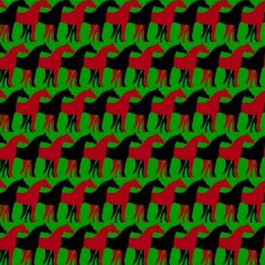 One Inch Black and Dark Red Overlapping Horses on Christmas Green