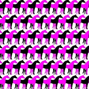 One Inch Black and Magenta Pink Overlapping Horses on White
