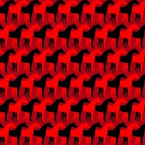 One Inch Black and Red Overlapping Horses on Dark Red