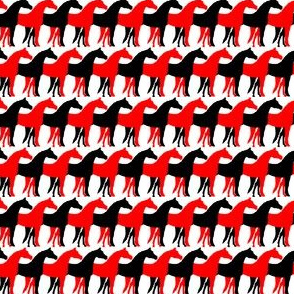 One Inch Black and Red Overlapping Horses on White