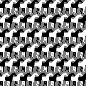 One Inch Black and White Overlapping Horses on Medium Gray