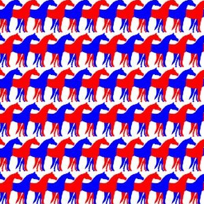 One Inch Blue and Red Overlapping Horses on White