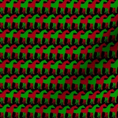 One Inch Dark Red and Christmas Green Overlapping Horses on Black