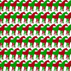 One Inch Dark Red and Christmas Green Overlapping Horses on White