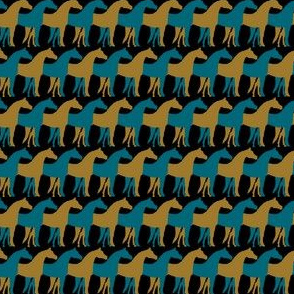 One Inch Gold and Teal Blue Overlapping Horses on Black