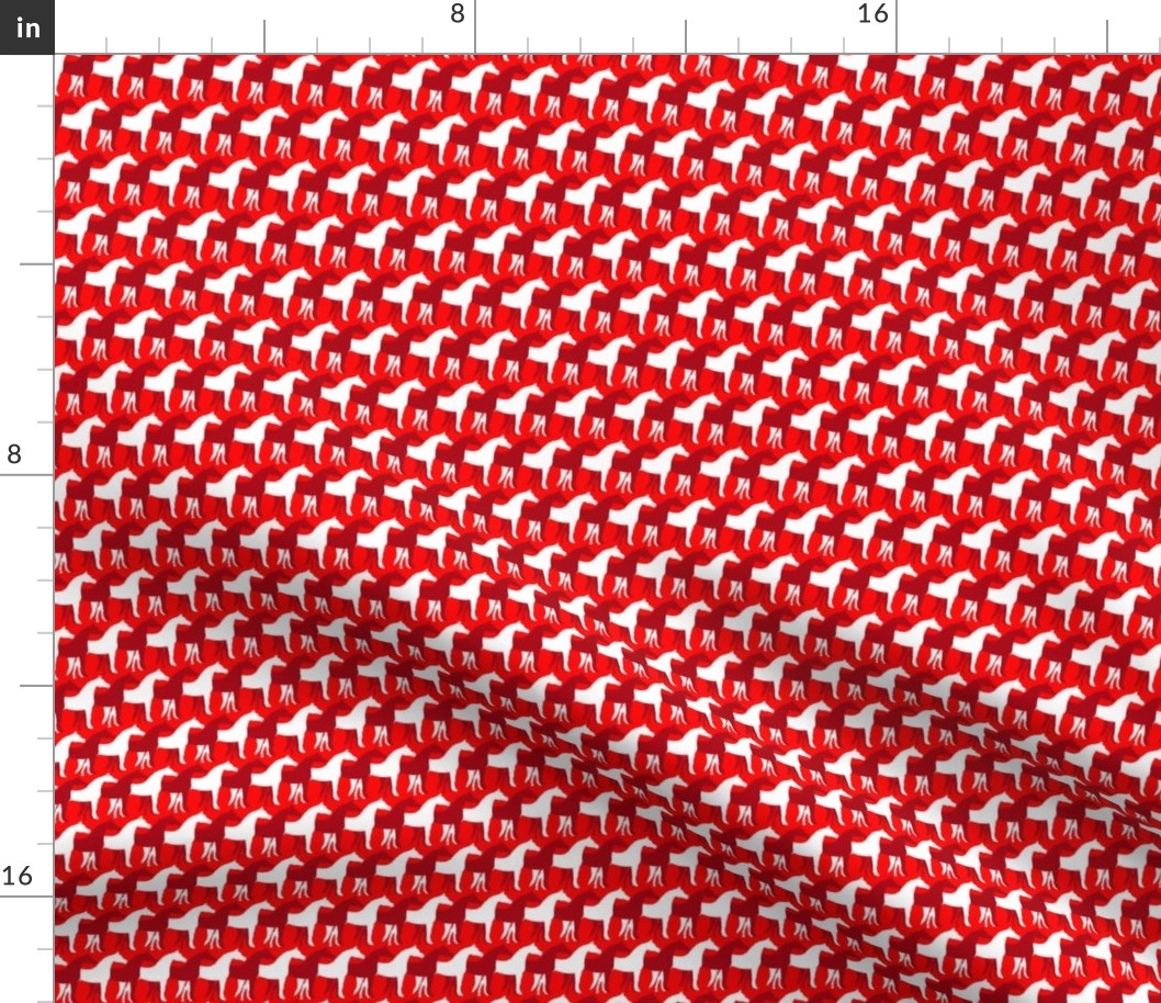 One Inch Dark Red and White Overlapping Horses on Red
