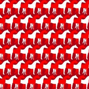 One Inch White and Red Overlapping Horses on Dark Red