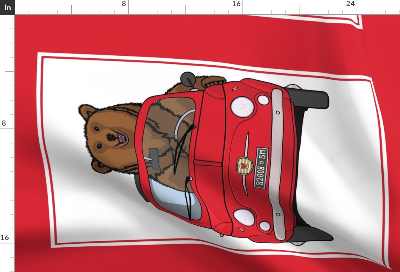 Big brown bear in a red car