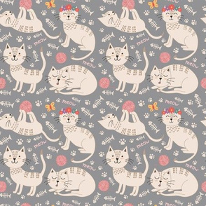 Cute cats kids and baby fabric pattern