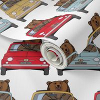 Bears and cars in red, yellow and blue