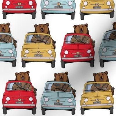 Bears and cars in red, yellow and blue