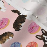 brindle corgi donut fabric - dog and donuts fabric, donut dog fabric, pet fabric, dogs fabric -  pink