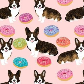 brindle corgi donut fabric - dog and donuts fabric, donut dog fabric, pet fabric, dogs fabric -  pink
