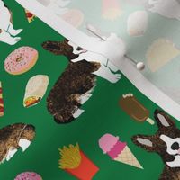 brindle corgi food fabric - junk food fabric, corgi food fabric -green