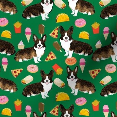 brindle corgi food fabric - junk food fabric, corgi food fabric -green