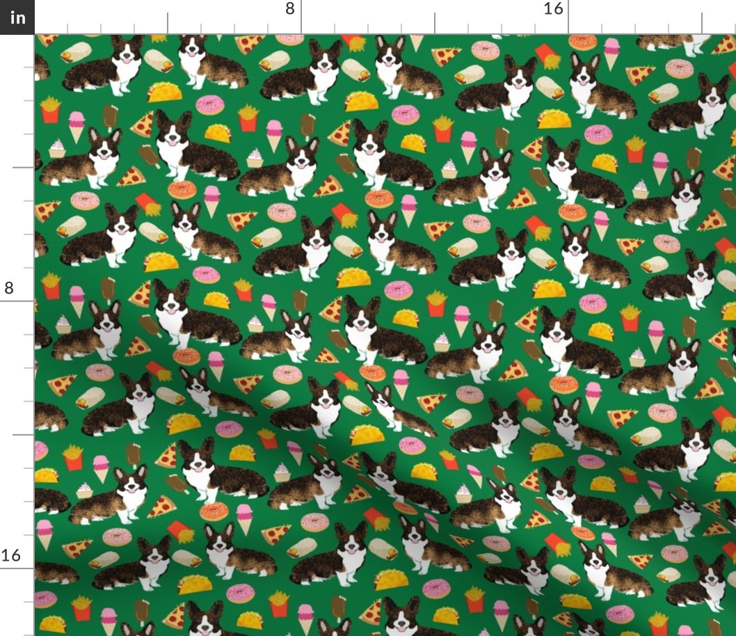 brindle corgi food fabric - junk food fabric, corgi food fabric -green