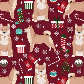 shiba inu christmas fabric - dog christmas, holiday fabric, dog fabric - ruby