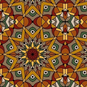 kaleidoscope mandala, brown, rust, burgundy