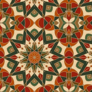 kaleidoscope mandala, red olive orange tan 3