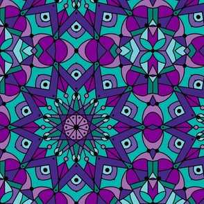 kaleidoscope mandala, turquoise, purple, pink