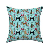 greyhounds christmas dog fabric - christmas fabric, dog fabric, christmas dog fabric - blue