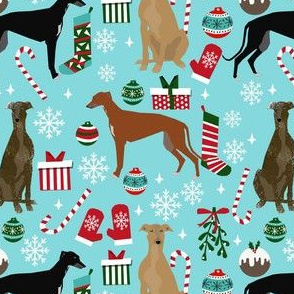 greyhounds christmas dog fabric - christmas fabric, dog fabric, christmas dog fabric - blue