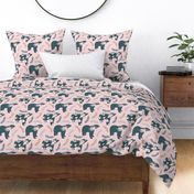 pink blush teal floral space bear