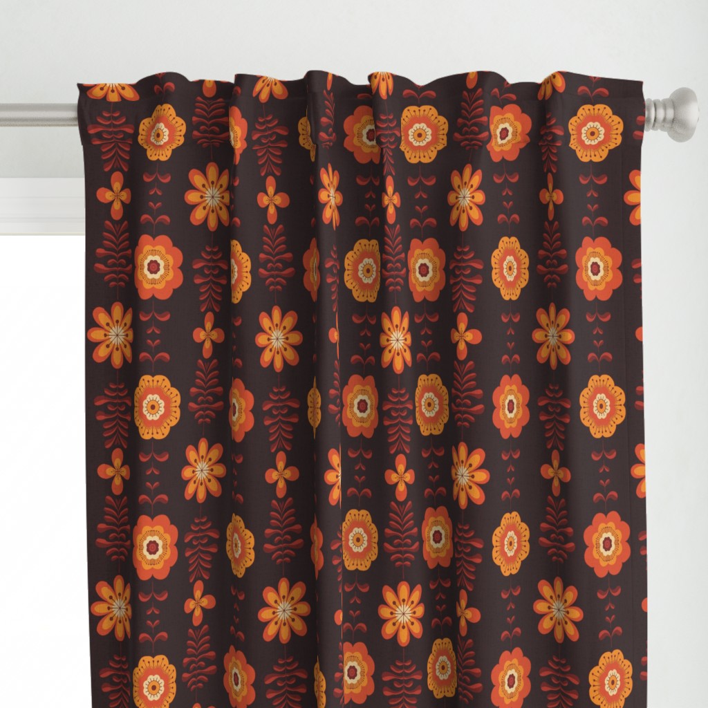 Retro groovy flowers in yellow orange brown