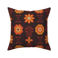 Retro groovy flowers in yellow orange brown