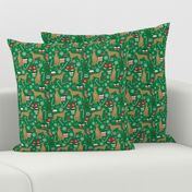 fawn greyhound christmas dog fabric - tan greyhound fabric, greyhound fabric, christmas dog fabric - green