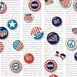 Vote!* || vintage buttons & pins on text