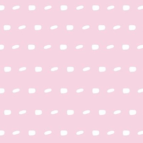 White sewing over pink background seamless surface pattern, broken horizontal lines