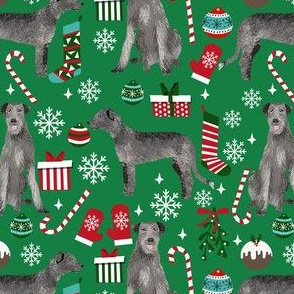 irish wolfhound christmas dog fabric  - christmas fabric, dog fabric, wolfhound fabric - green